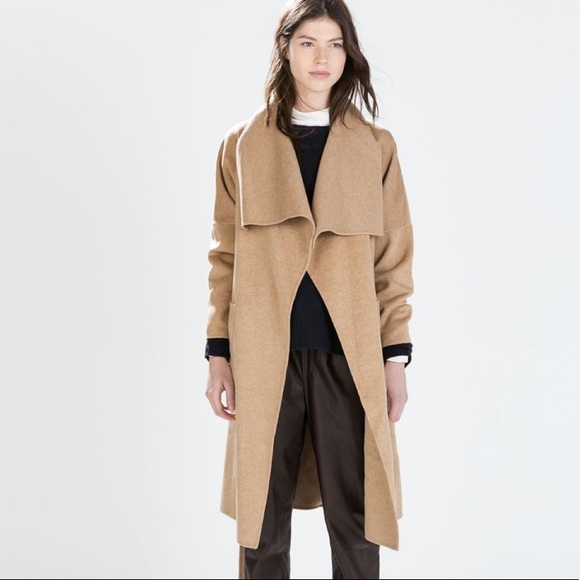 NWT RARE ZARA CAMEL BEIGE WATERFALL WOOL DRAPED COAT JACKET WINTER BLOGGER FAVE - Picture 14 of 15
